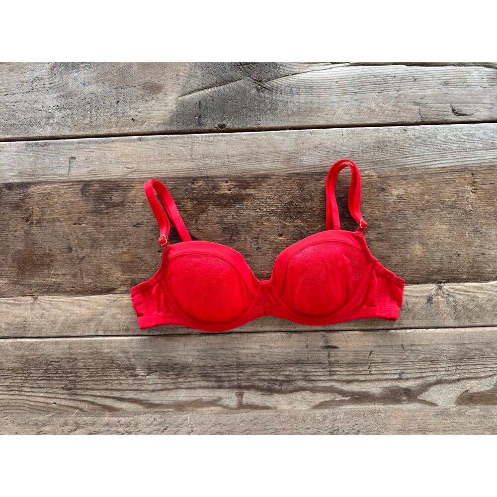 SOMA Cherry Red Lace 34A Lightest Lift Lace Demi Underwire Bra